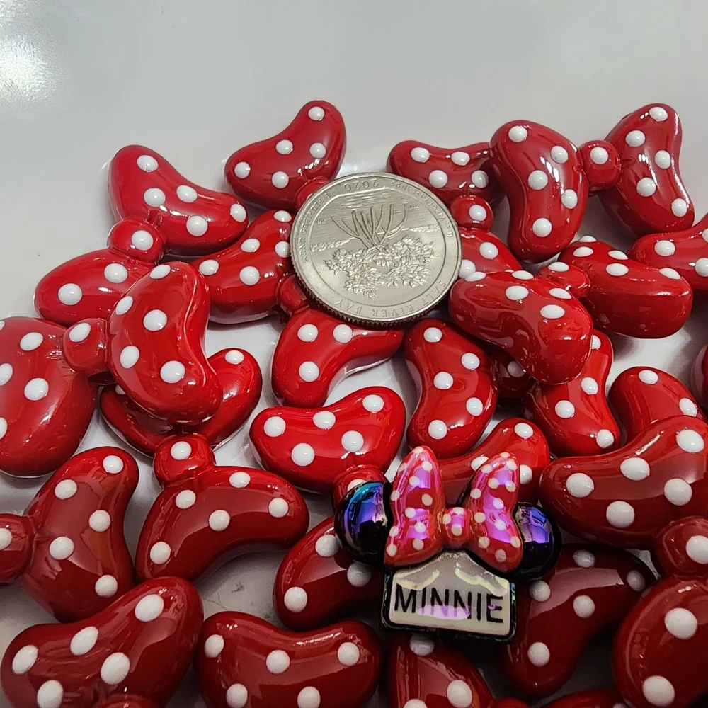 Bow Beads Red White Mouse Acrylic Crafts Jewelry Making Hair Clip Keychain 5 Pc‎